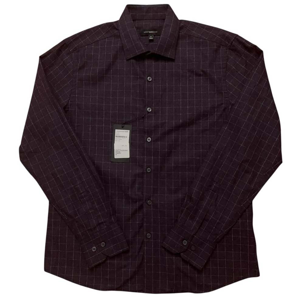 West Zero One Shirt Mens Size M Angelo Long Sleeve Woven Plaid Purple NWT